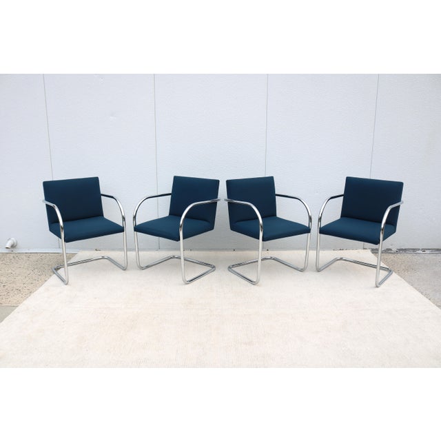 Ludwig Mies Van Der Rohe Brno Tubular Chairs in Royal Blue Fabric by Gordon - Set of 4 For Sale - Image 9 of 18