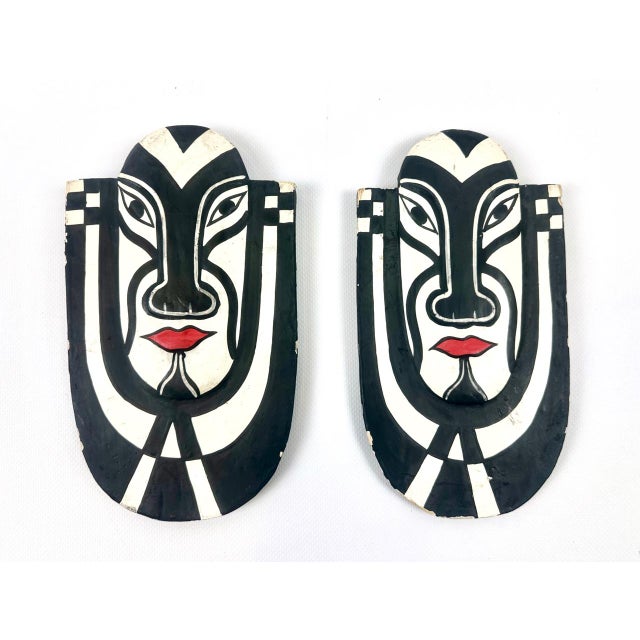 Carved and Painted Wood Masks from Bali, Set of 2 For Sale - Image 9 of 9