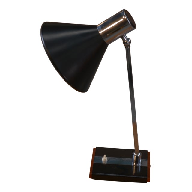 Italian Black Lacquered Desk Lamp and Chrome Metal, 1970s For Sale