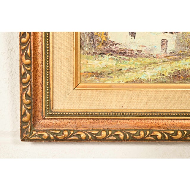 Original Artist Signed Impressionist Rural Landscape Oil on Canvas Painting of Cottage in Carved Giltwood Frame For Sale - Image 9 of 12