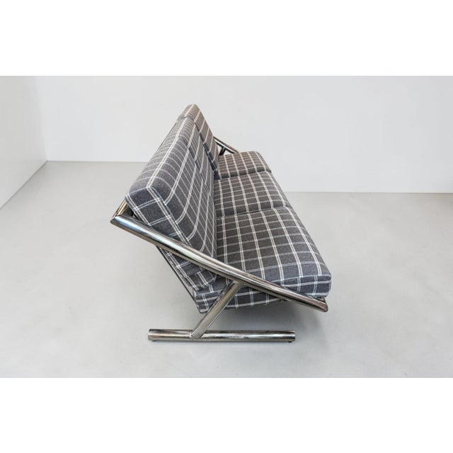 Mid Century Chrome Sofa by Italian Designer Plato Ginello, With Pollack Wool Plaid Fabric For Sale - Image 12 of 12