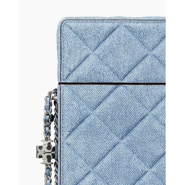 2020s 2025 Tory Burch Fleming Quilted Suede Leather Phone Crossbody Bag Shoulder Denim For Sale - Image 5 of 17