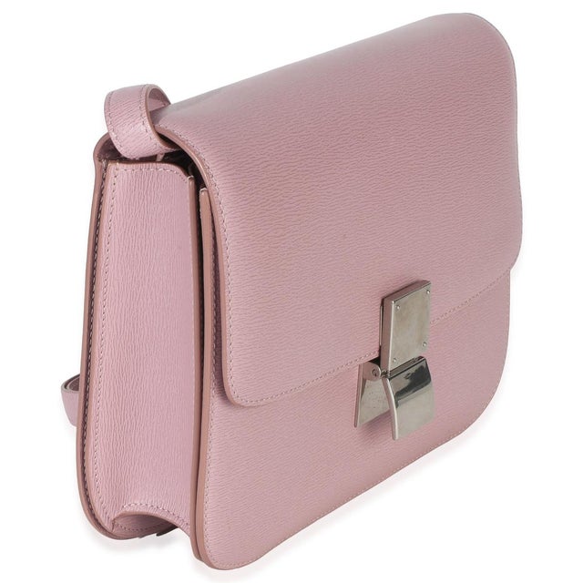 Traditional Pink Textured Calfskin Small Box Bag For Sale - Image 3 of 9