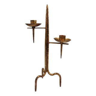 Brutalist Sculptural Candleholder in Handcrafted Metal, 1960s For Sale