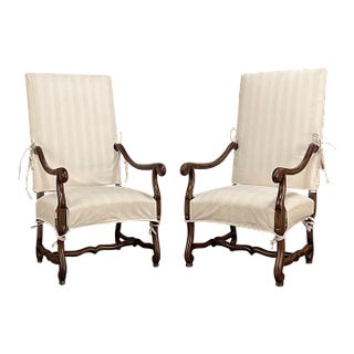 Pair Antique French Os De Mouton Armchairs With Slip Covers For Sale