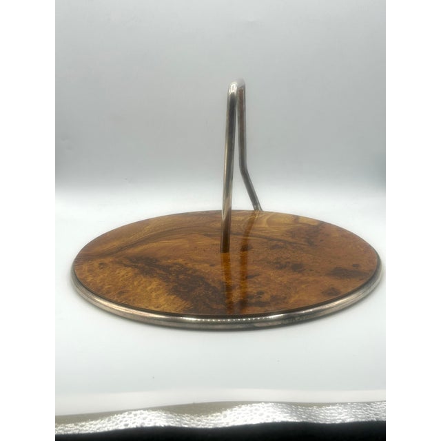 Metal Mid-Century Italian Silverplate and Faux-Bois Serving Tray, For Sale - Image 7 of 15