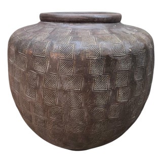 Vintage Hand-Carved African Hardwood Storage Vessel For Sale