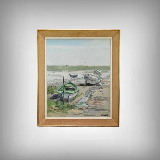 J-P. Guinegault, Boats at Low Tide, 20th Century, Oil on Canvas, Framed For Sale - Image 16 of 16