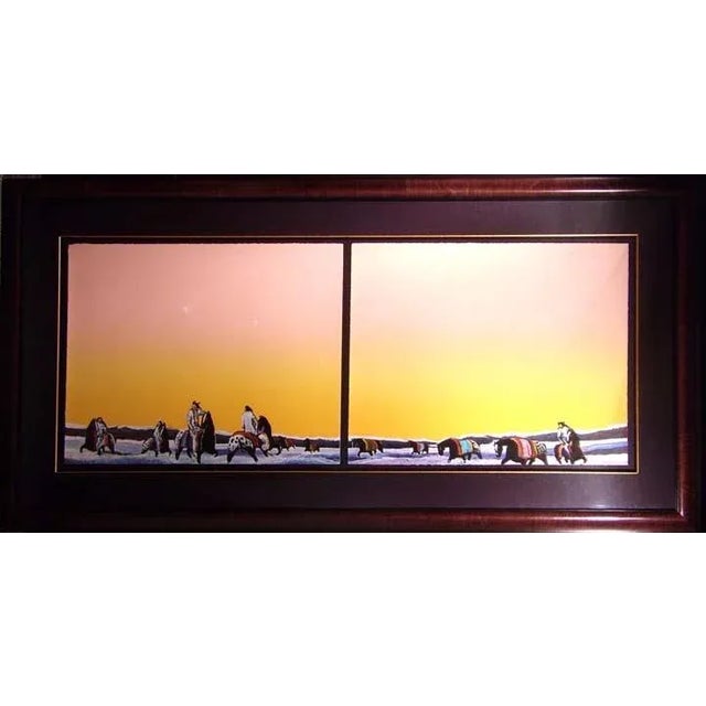 1990s Earl Biss "Horse Thieves at Dawn" Peach Color Sky Custom Frame Hand Signed Print For Sale - Image 5 of 5