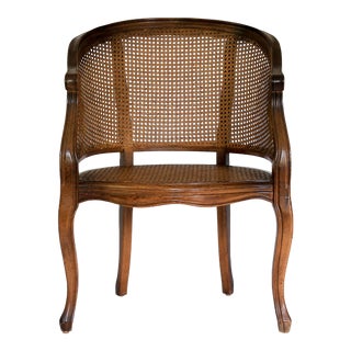 Vintage Caned Barrel Chair W/ Removable Seat Cushion For Sale