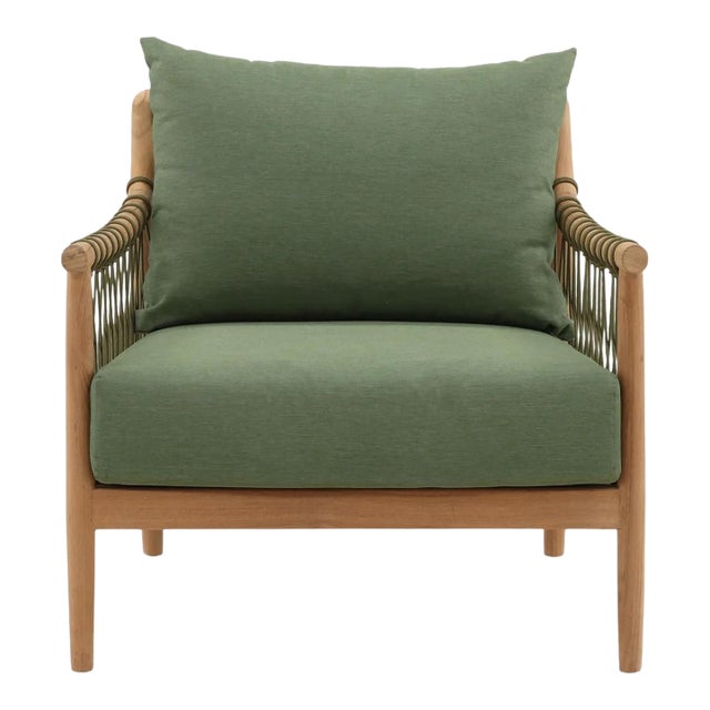 Outdoor Teak & Fern Green Arm Chair For Sale