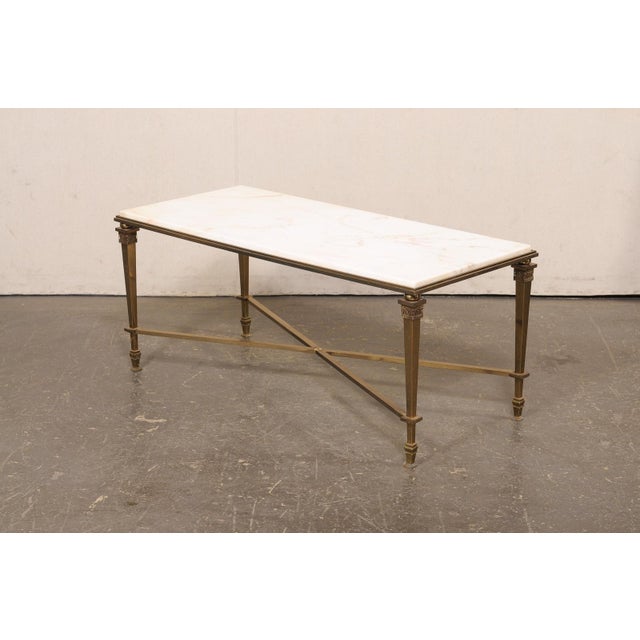 Mid 20th Century French White Marble & Brass Coffee Table For Sale - Image 11 of 12
