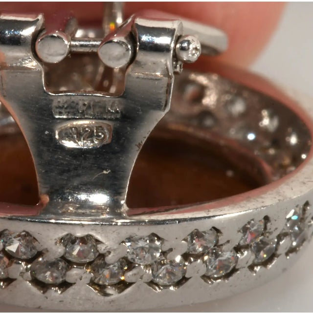 Sterling Silver Pierced Earrings Moon & Stars Carved Shell, A Pair For Sale - Image 4 of 4