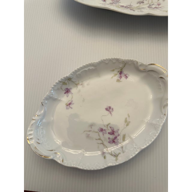1940s Vintage Limoges Basset Austria 3 Porcelain Serving Bowls "Purple Violets" Pattern For Sale - Image 14 of 18