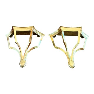 Late 20th Century Pair Brass Wall Shelves-Art Deco-Hollywood Regency-Vintage Display-Classic-Metal For Sale