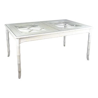 Fretwork Faux Bamboo White Dining Table For Sale