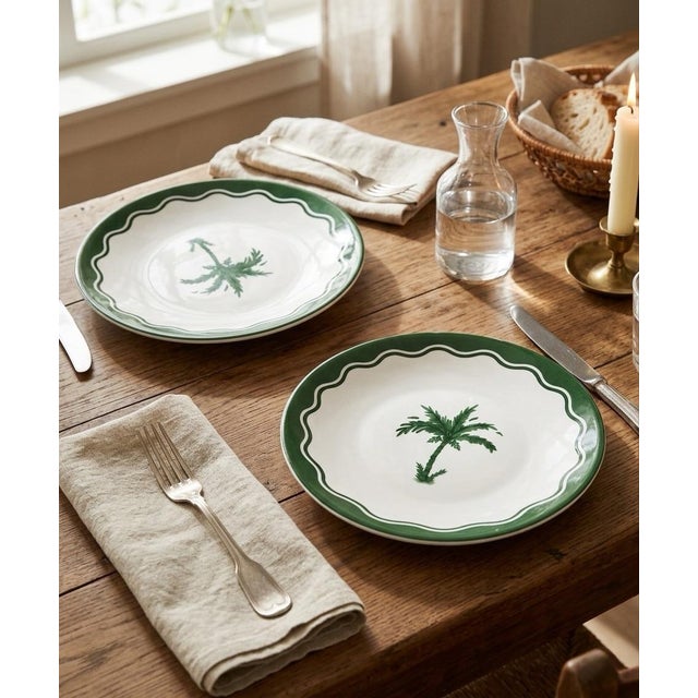 Coastal Fern & Co. X Anthropologie Palm Tree Dessert Plates - a Pair For Sale - Image 3 of 11