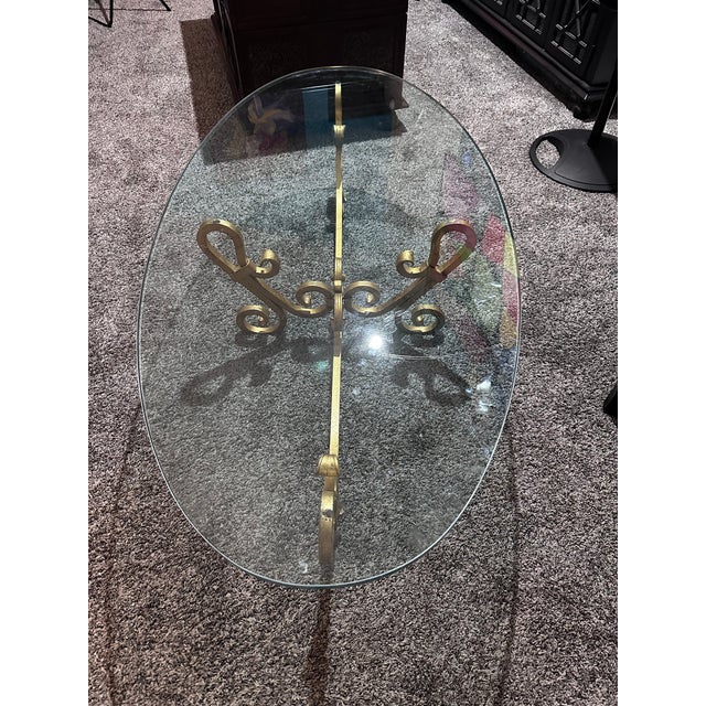 Metal Vintage Hollywood Regency Gold Gilt Wrought Iron Coffee Cocktail Table Exquisitely Large For Sale - Image 7 of 13
