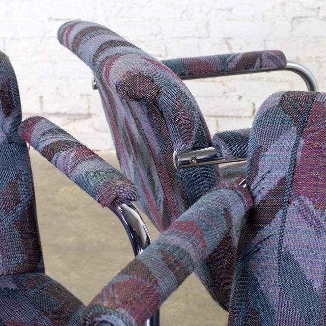 Late 20th Century Modern Set of 3 Armchairs W/Chrome Tube Cantilever Frames Style of Steelcase For Sale - Image 15 of 18