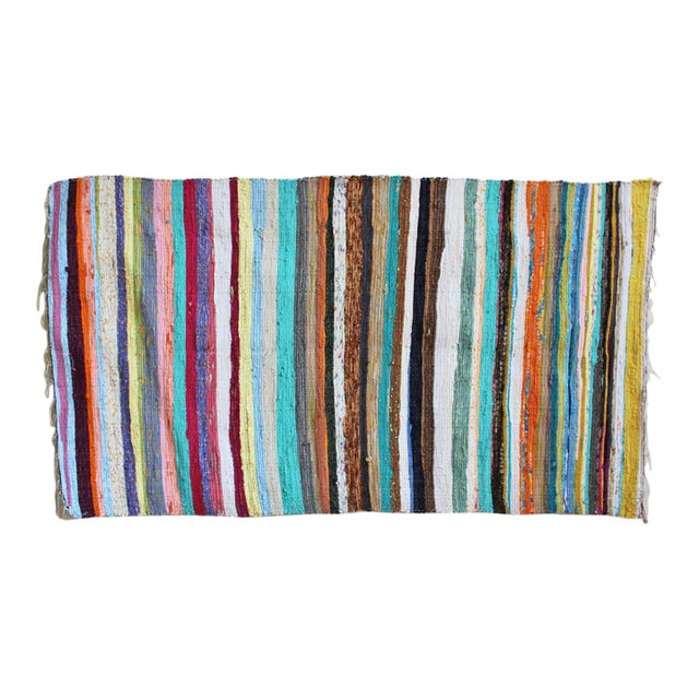 Festival Stripe Recycled Sari Rug 40" X 60" For Sale