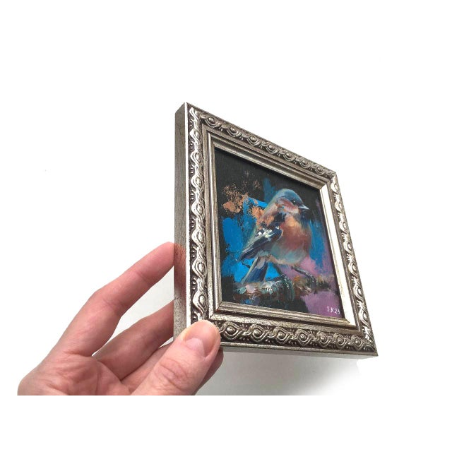 Bird Painting Original Impressionist Oil by Valeriya Serova, Framed For Sale - Image 4 of 11