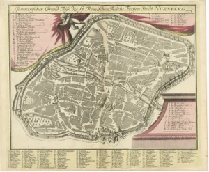 Engraved City Plan of Nuremberg Bavaria by Christoph Weigel, 1718