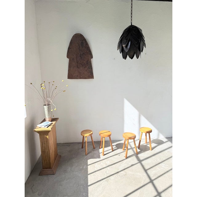 Tripod Stools in Gilded Oak, 1950s, Set of 4 For Sale - Image 3 of 18