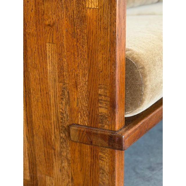 1970s Solid Oak Sling Loveseat in Mohair For Sale - Image 13 of 18