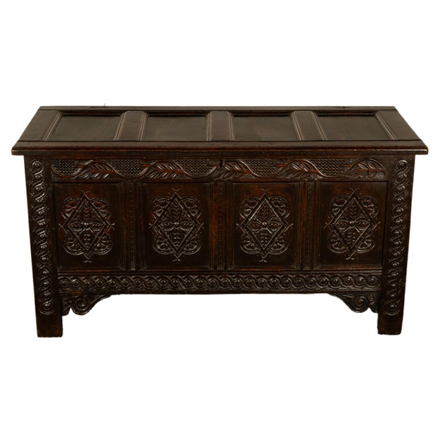 Antique 17th Century Jacobean Charles II Dark Oak Carved Coffer Chest 1680 For Sale - Image 14 of 16