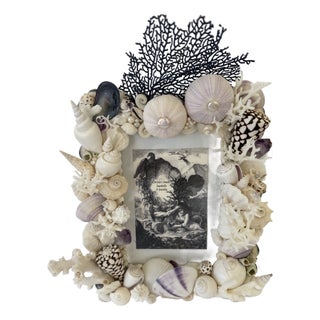 Custom CSS Seashell Frame in White & Purple Shells For Sale
