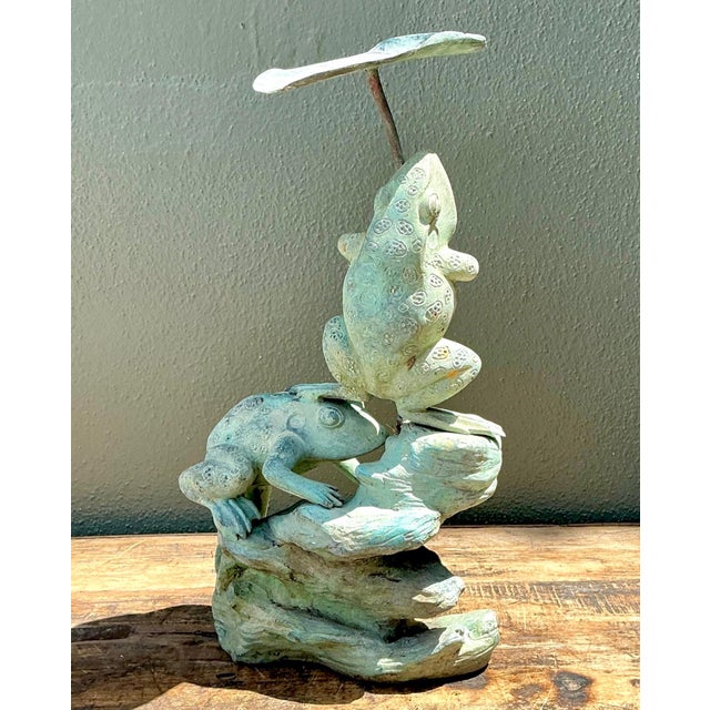 Vintage Patinated Verdigris Garden Frogs Sculpture For Sale - Image 10 of 12