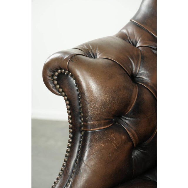 Large Vintage Chesterfield Desk Chair in Cowhide Leather For Sale - Image 11 of 18