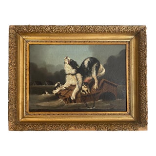 Antique Dogs Oil Painting After Kiorboe Carl Fredrik - Oversvämning For Sale