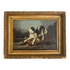 Antique Dogs Oil Painting After Kiorboe Carl Fredrik - Oversvämning