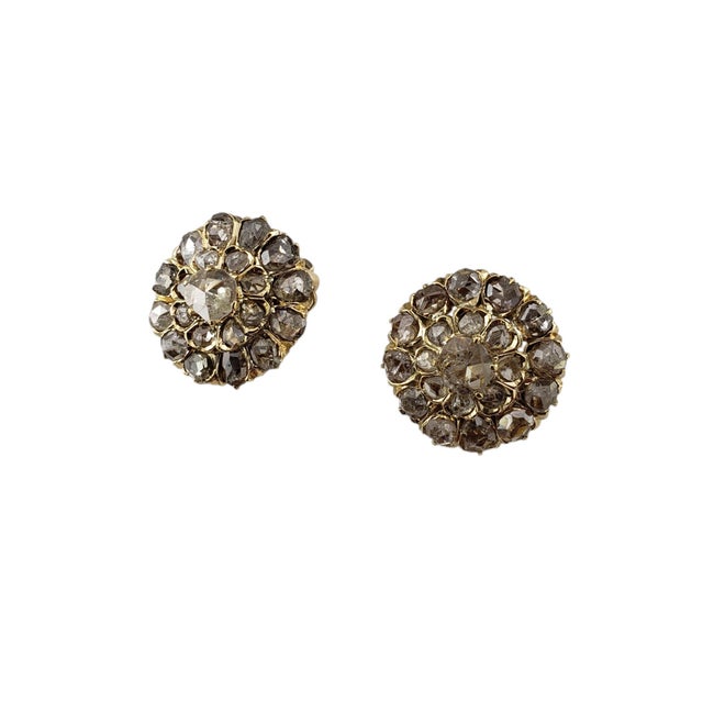 Mid 20th Century 14 Karat Yellow Gold and Rose Cut Diamond Clip-On Earrings - 2 Pieces For Sale - Image 4 of 8