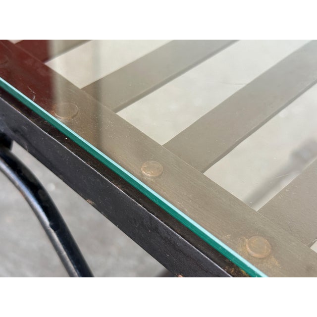 Black French Wrought Iron Directoire Style Side Table With Glass Top For Sale - Image 8 of 11