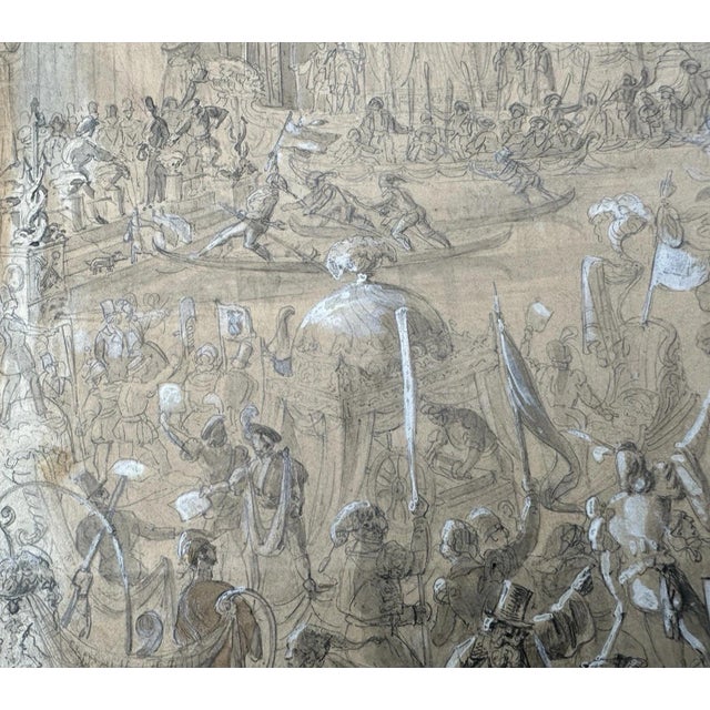 Venice Regatta, Figurative Composition, Drawing, Framed For Sale - Image 7 of 13