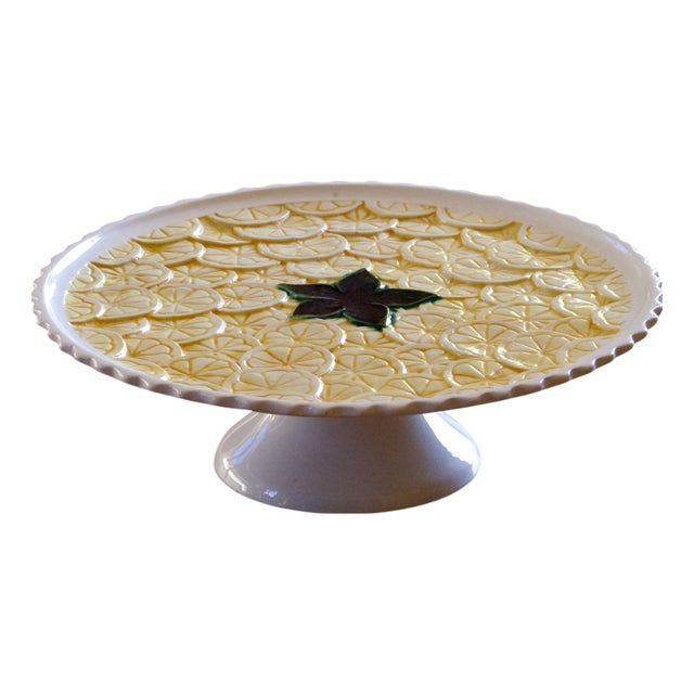 Large Hand-Painted Lemon-Colored Slipware Cake and Tart Display Stand, 1960s For Sale