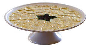Large Hand-Painted Lemon-Colored Slipware Cake and Tart Display Stand, 1960s