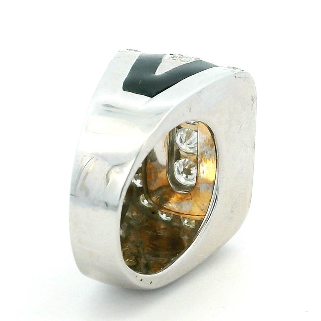 18k White Gold Diamond & Black Onyx Geometric Ring For Sale - Image 4 of 14