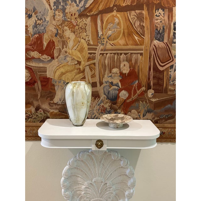 Large scale Murano style vase with cream/white cased core and golden/brown aventurine-like ribbons, encased in thick...