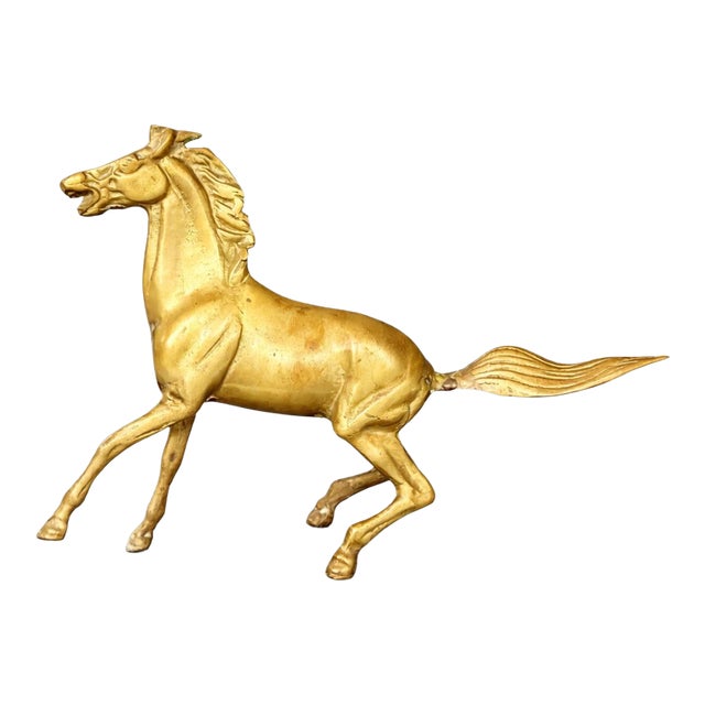 Vintage Brass Horse Sculpture — Large Brass Running Stallion Statue (11" X 8") For Sale