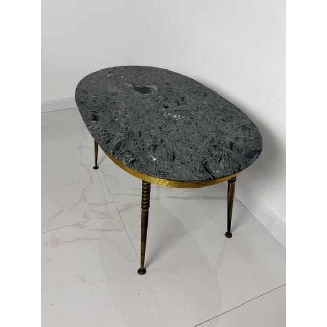 Metal Oval Brass Coffee Table with Green Marble Top, 1950s For Sale - Image 7 of 10