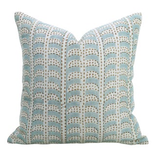 Hand Block Printed Thick Linen Designer Pillow Cover 18x18 Inch- Blue Garud For Sale