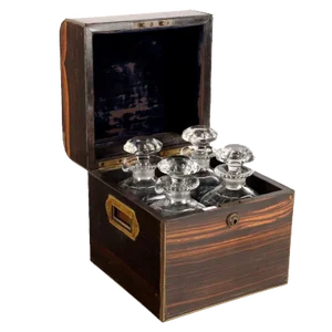 Vintage Liquor Box with Glass Decanters, Early 19th Century, Set of 5