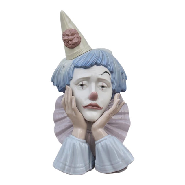 Vintage Lladro 5129 Sad Jester Clown Bust Porcelain Figurine Spain Retired For Sale