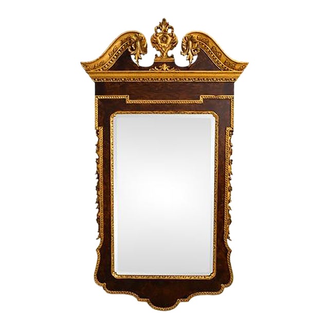 Italian Georgian Style Walnut & Gold Mirror For Sale