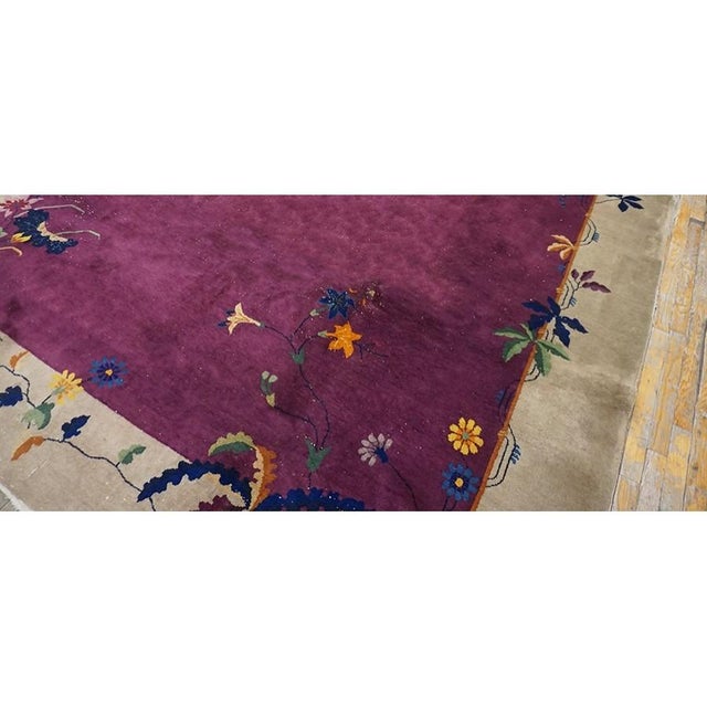 1920s Purple Floral Vase Modern Antique Chinese Knotted Art Deco Room Size Rug For Sale - Image 4 of 9