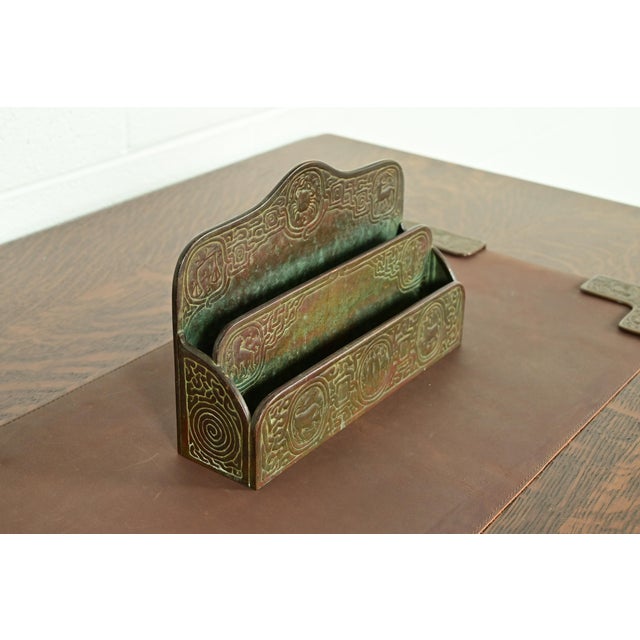 Tiffany Studios Tiffany Studios New York Zodiac Pattern Bronze Letter Rack For Sale - Image 4 of 14