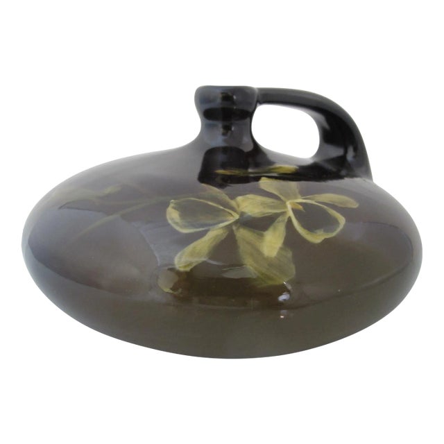 Antique Louwelsa Weller Brown Flower Art Pottery Ewer Jug Vase For Sale